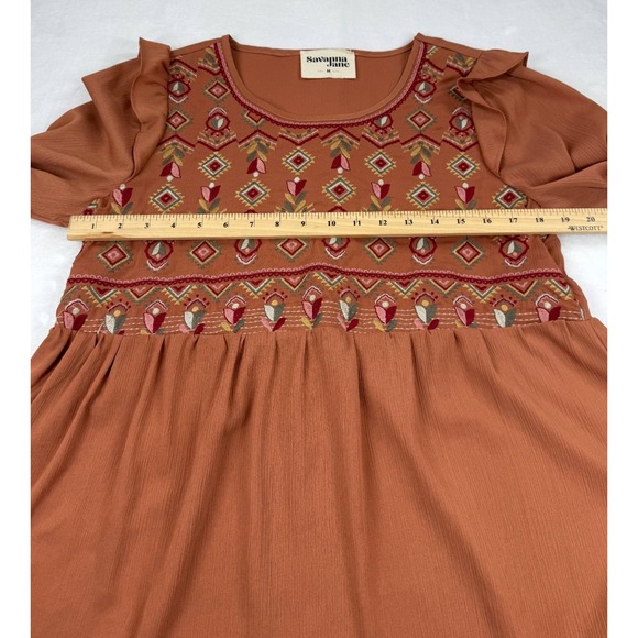 Savanna Jane Babydoll Embroidered Top Women Medium Orange Preppy 100% Polyester - Picture 5 of 8